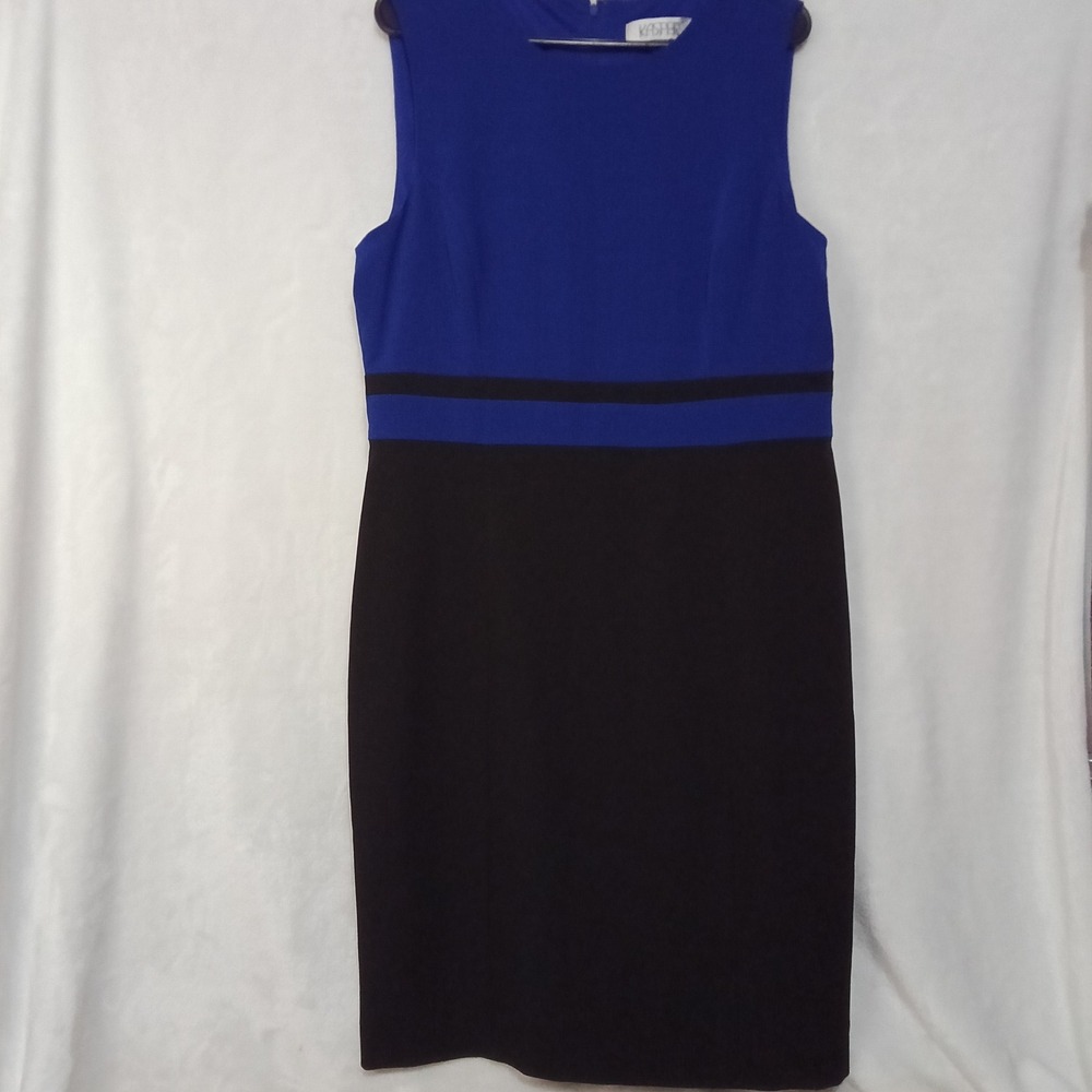Kasper Womens Royal Blue Black Colorblock Sheath Dress Size 14 Sleeveless